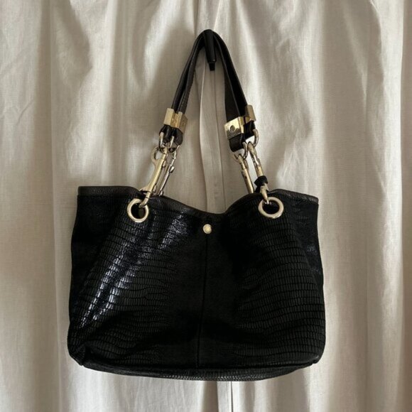 JIMMY CHOO Shoulder Bag snake print black Leather bag medium double straps - Picture 6 of 15